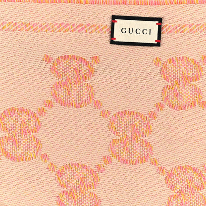 Gucci Wool Jacquard Monogram Jumbo GG Lady Moul Nest Scarf Pink Beige 4 of 5