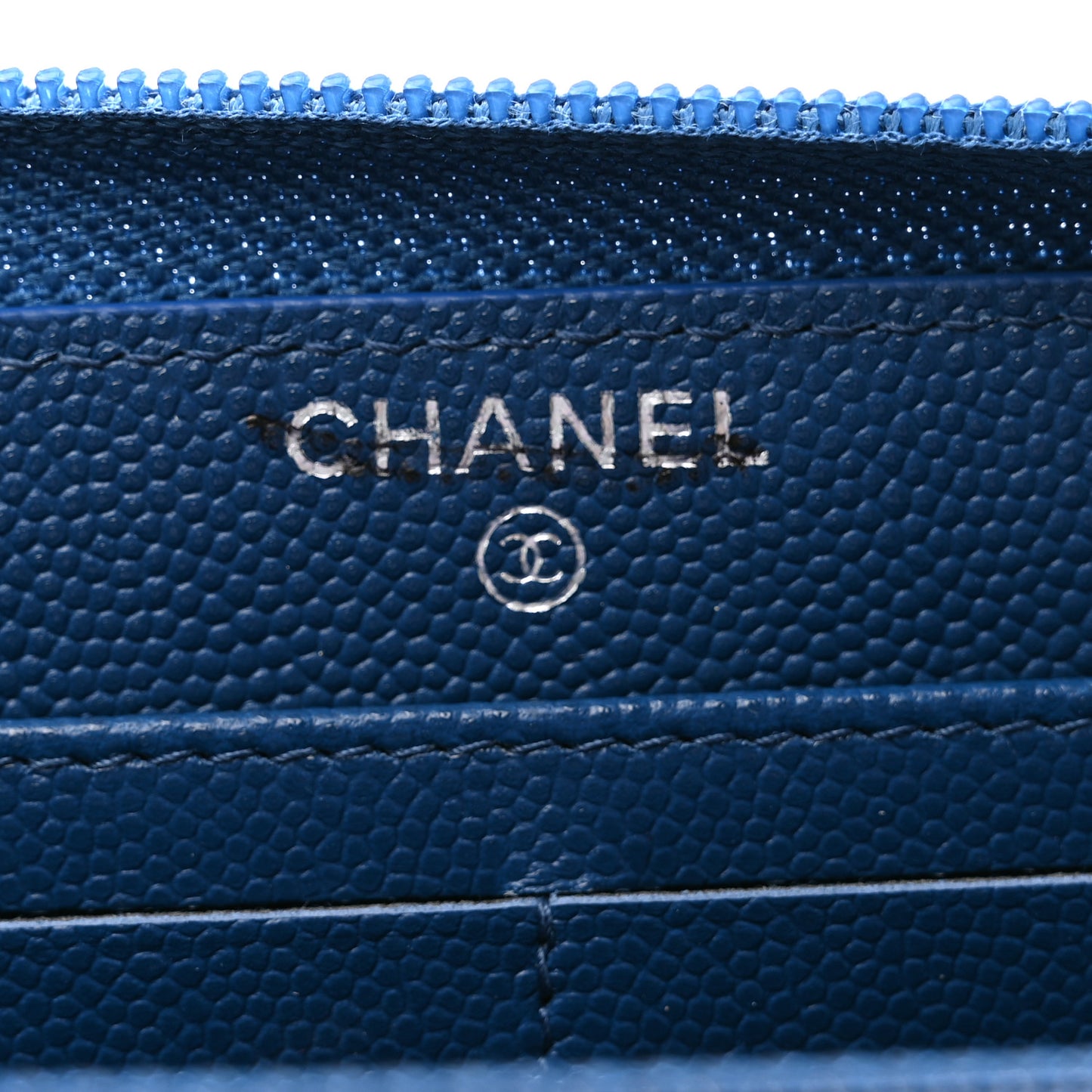 Caviar Quilted Large Boy Zip Around Wallet Blue
