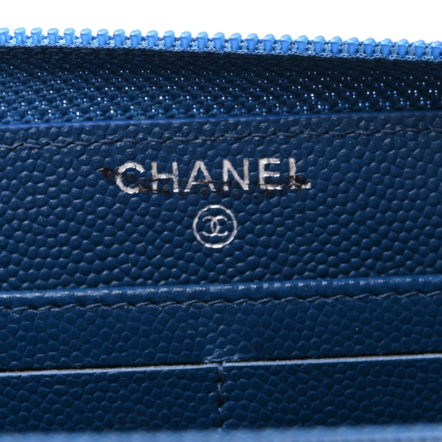 Chanel Caviar Quilted Large Boy Zip Around Wallet Blue 7 of 10
