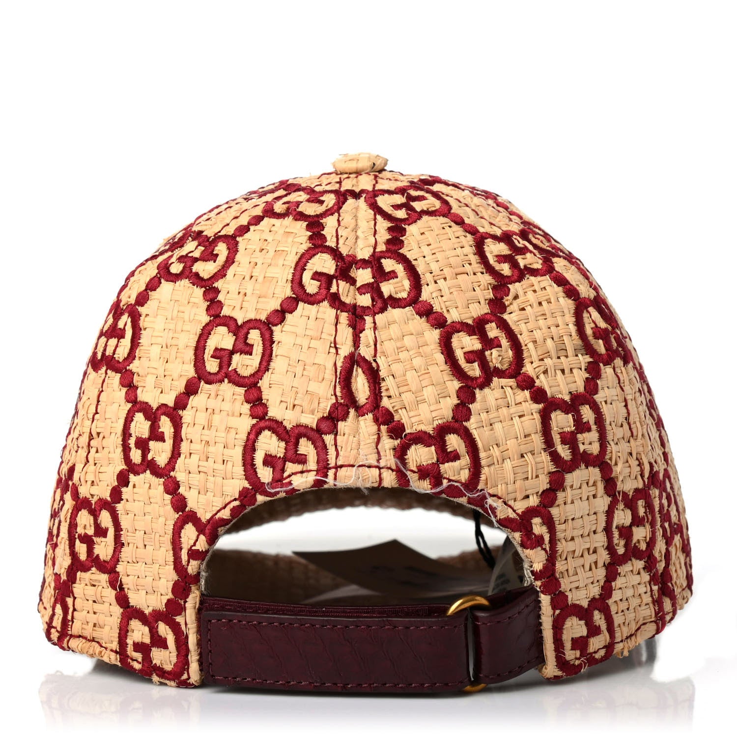 Gucci Raffia GG Monogram Elaphe Embroidered Aisha Baseball Hat M Ivory Bordeaux 3 of 4