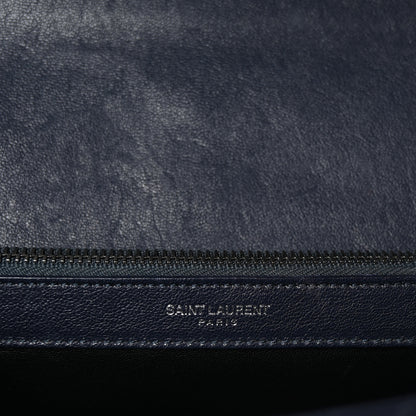 Saint Laurent Sheepskin Matelasse Chevron Monogram Large College Satchel Deep Marine 6 of 9