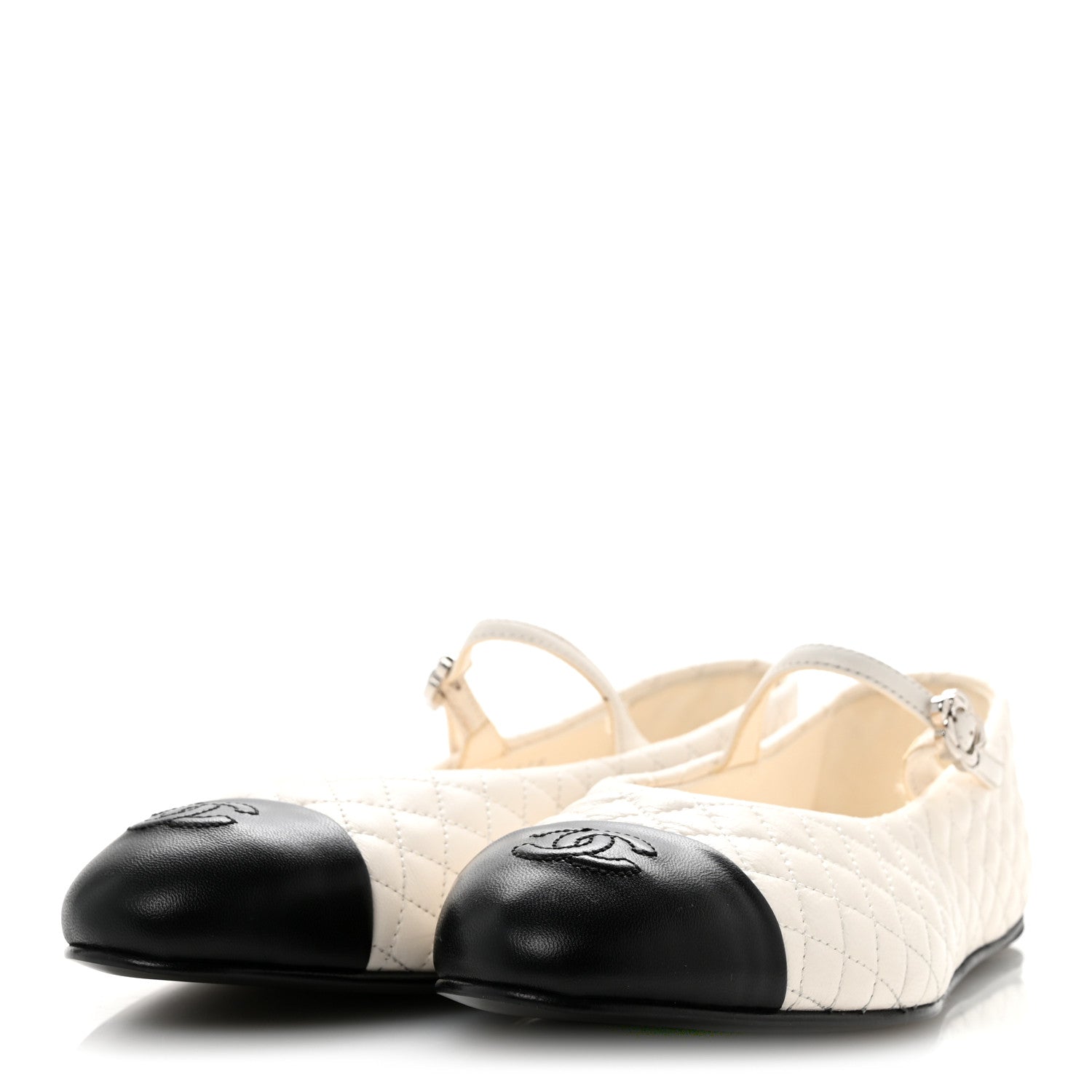 Chanel Lambskin Quilted Mary Jane Flats 40 White Black 4 of 9