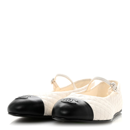 Chanel Lambskin Quilted Mary Jane Flats 40 White Black 4 of 9