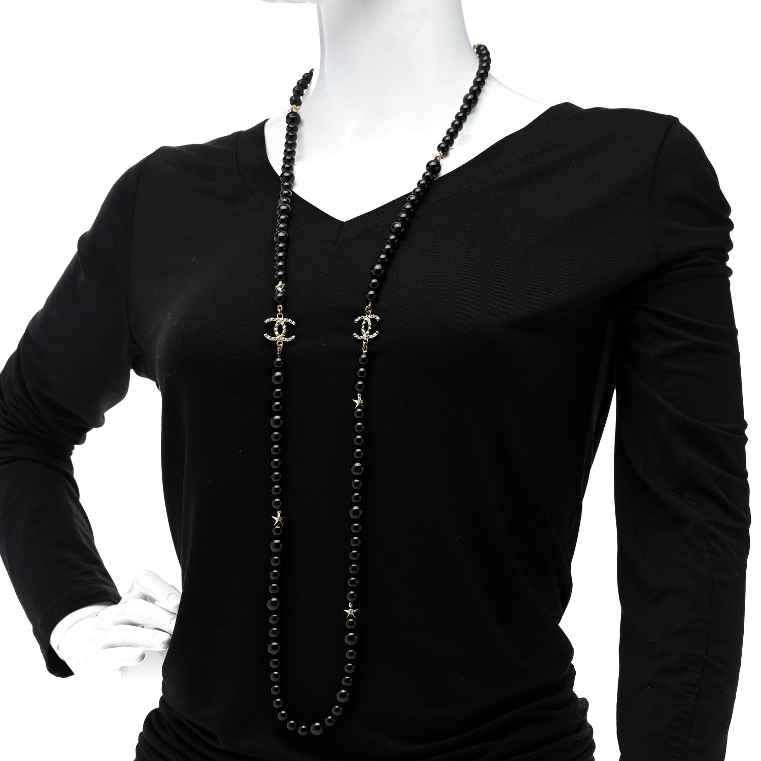 Chanel Beaded CC Star Necklace Black 2 of 5