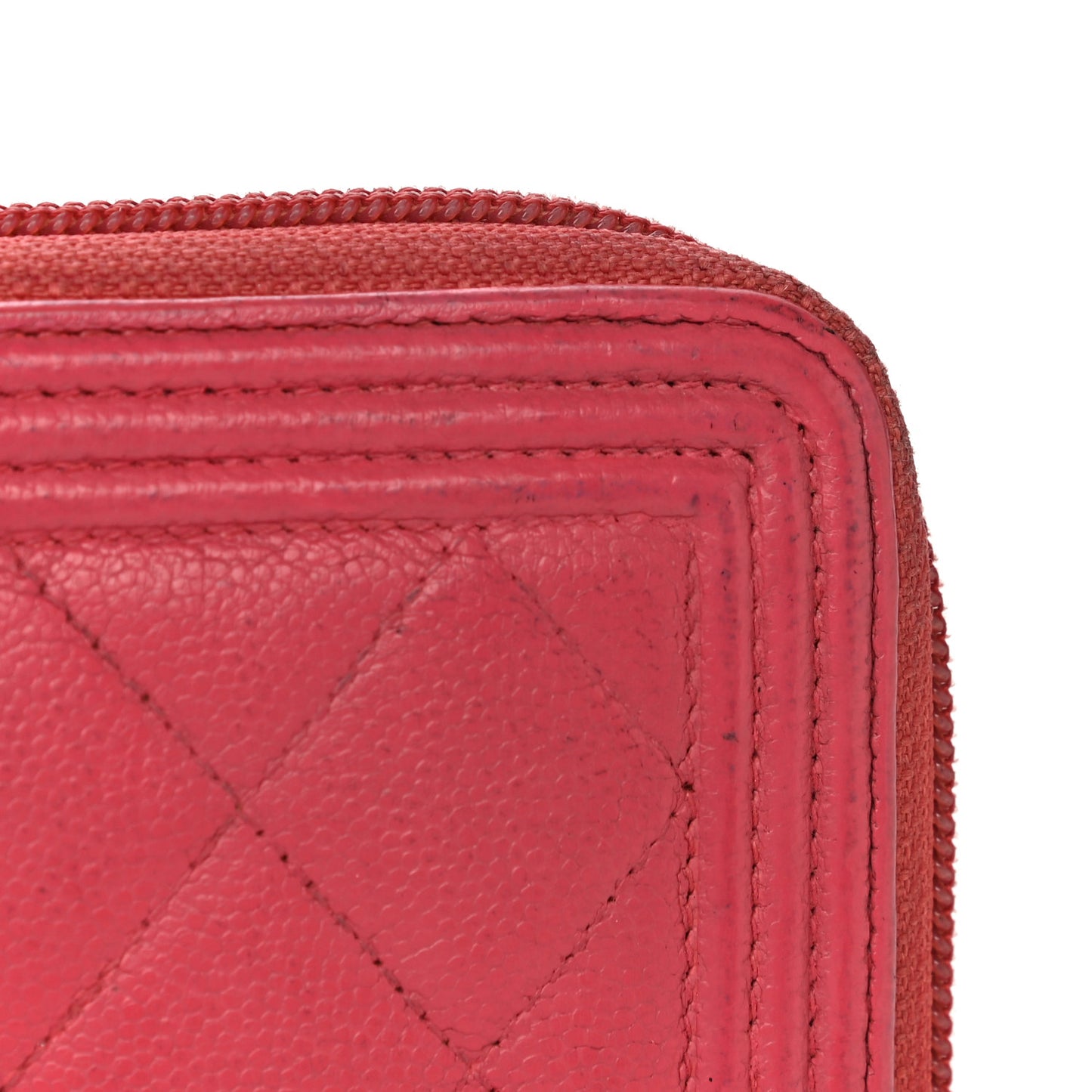 Caviar Quilted Large Boy Zip Around Wallet Coral