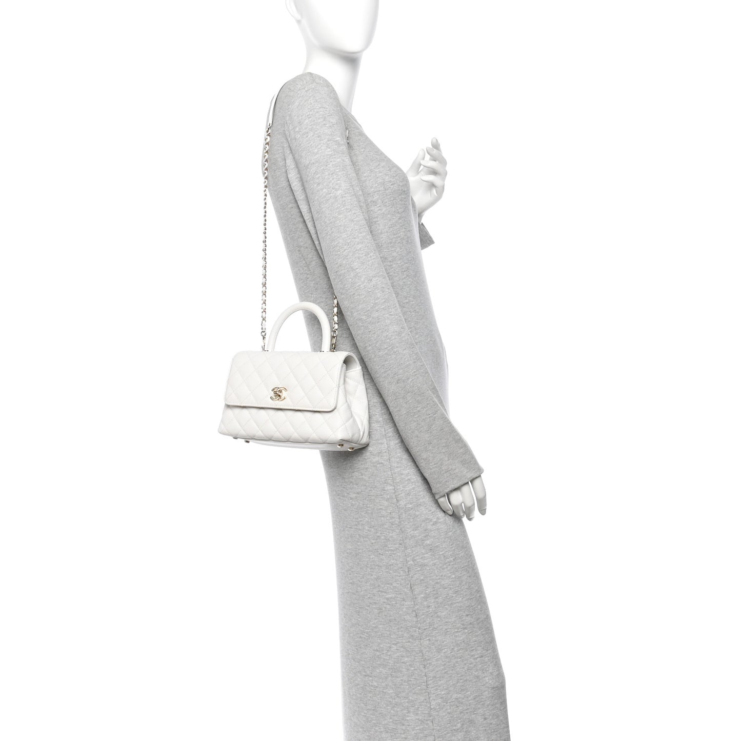Caviar Quilted Mini Coco Handle Flap White