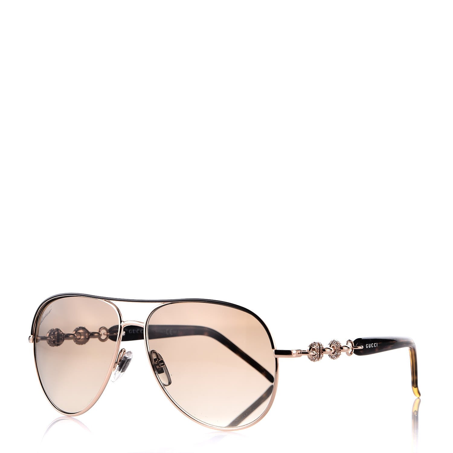 Gucci Crystal Aviator Marina Chain Sunglasses GG 4239/N/S Gold Havana 1 of 9
