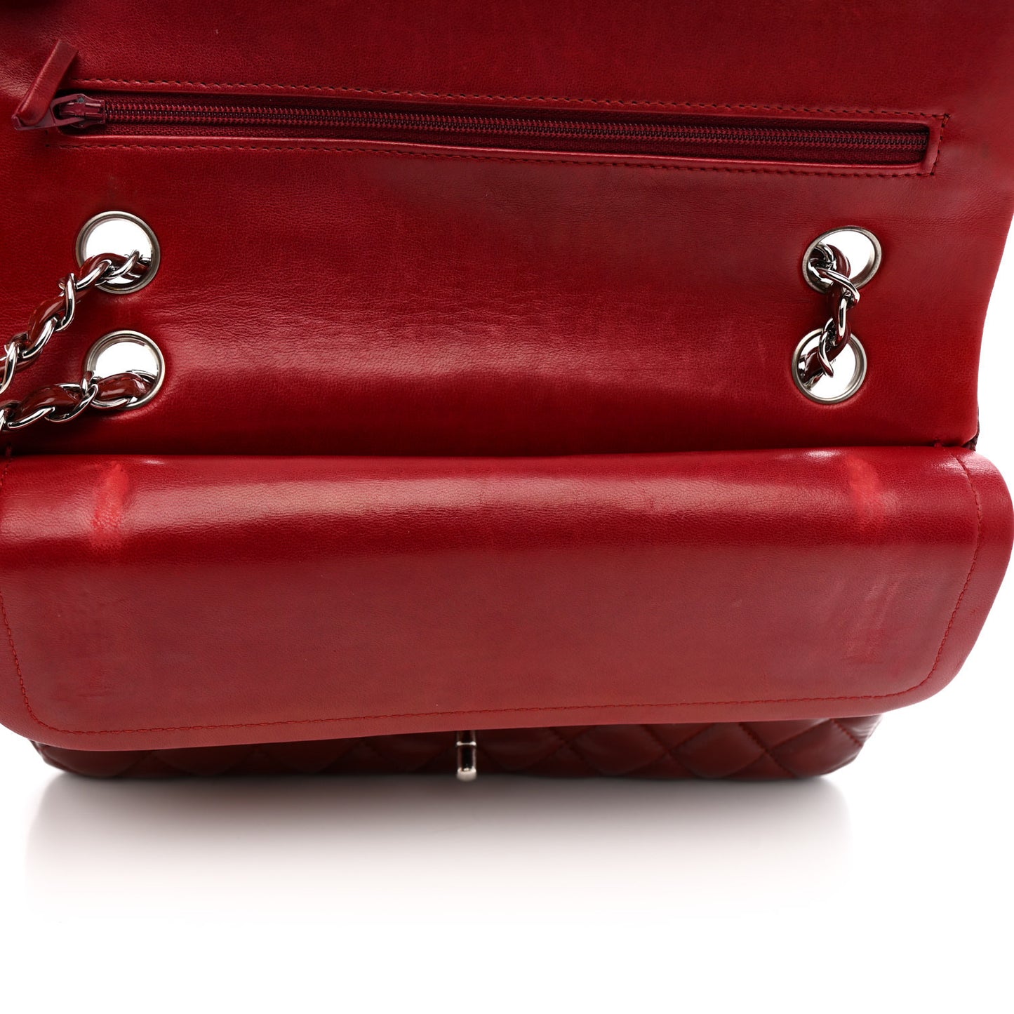 Patent Calfskin Quilted Medium Double Flap Dark Red