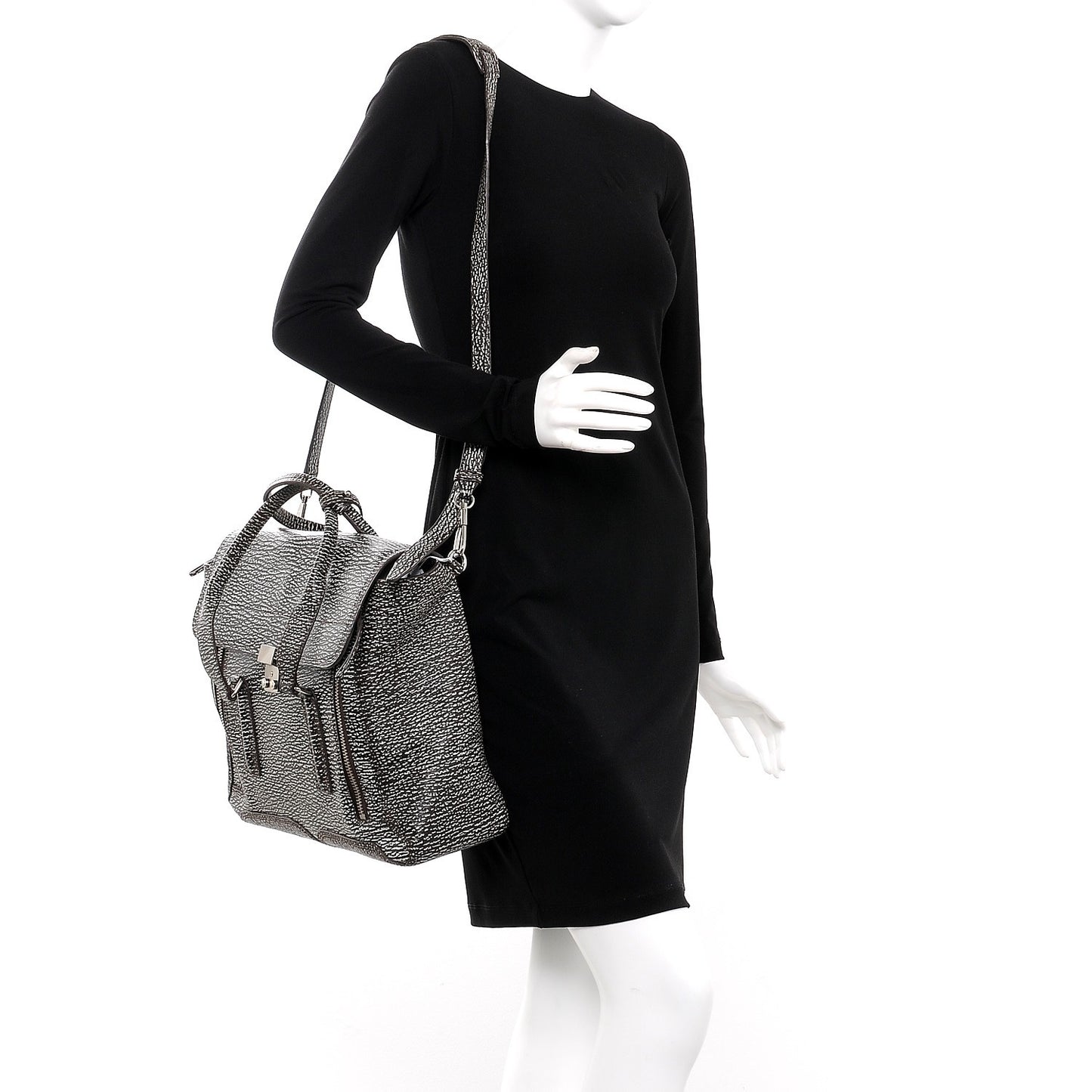 3.1 Textured Calfskin Large Pashli Satchel Black Cream