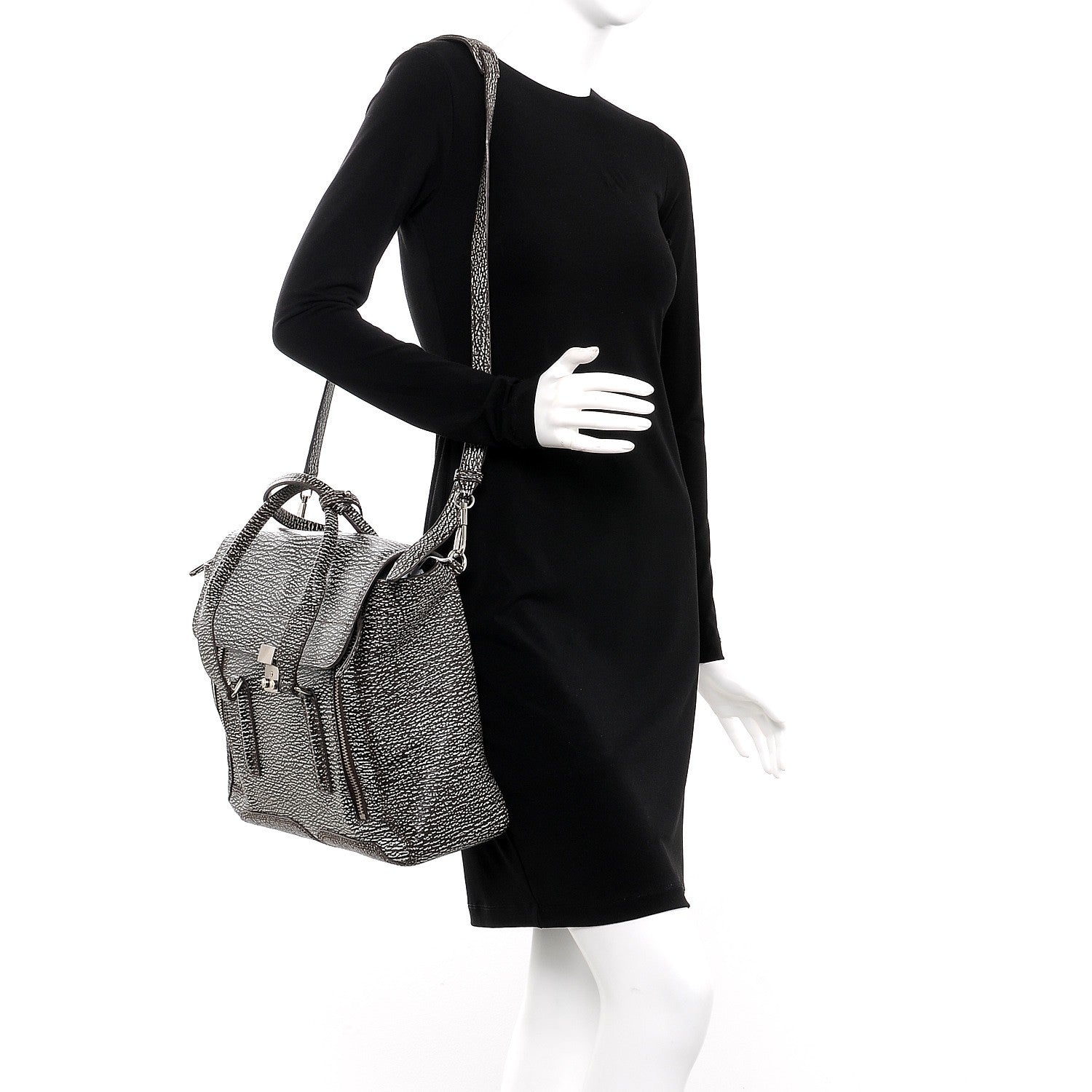 3.1 Phillip Lim 3.1 Textured Calfskin Large Pashli Satchel Black Cream 2 of 8