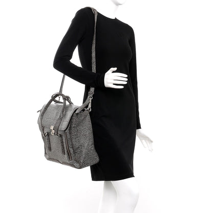 3.1 Phillip Lim 3.1 Textured Calfskin Large Pashli Satchel Black Cream 2 of 8