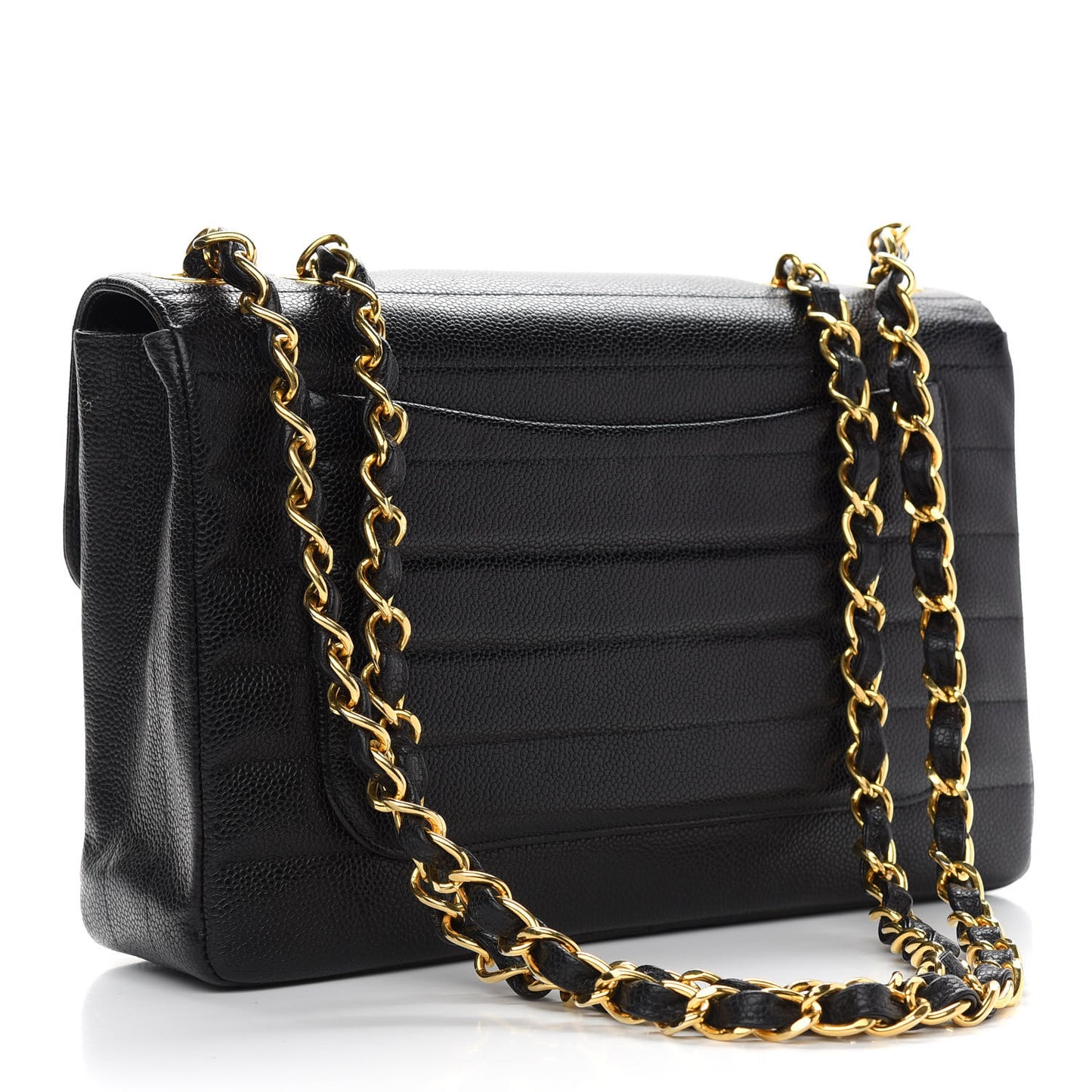 Caviar Horizontal Quilted Jumbo Single Flap Black