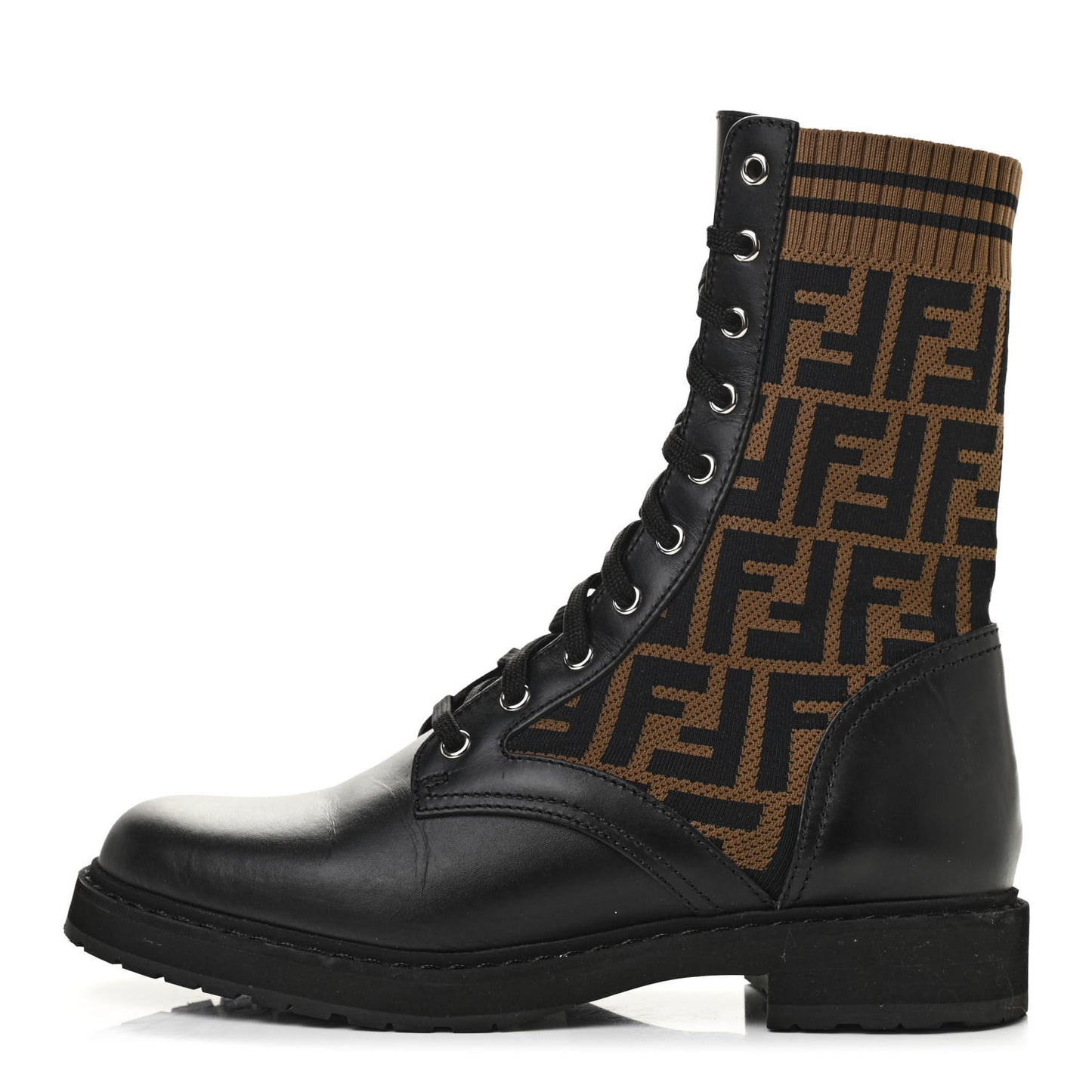 Calfskin Stretch Fabric FF Rockoko Biker Boots 39.5 Black Tobacco