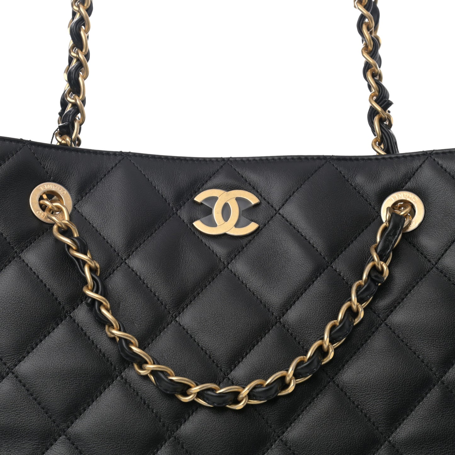 Calfskin Stitched Large Shopping Bag Black