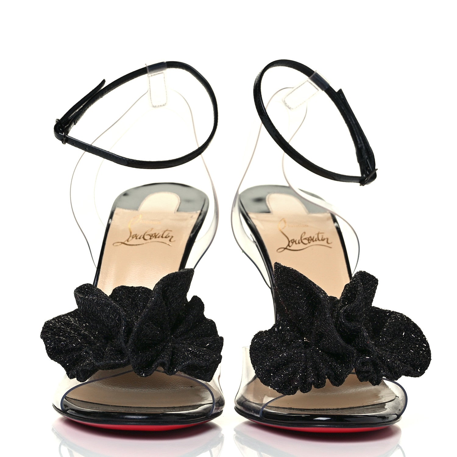 Christian Louboutin Metallic Calfskin Glitter Tonic PVC Fossiliza 100 Sandals 38 Black 2 of 8