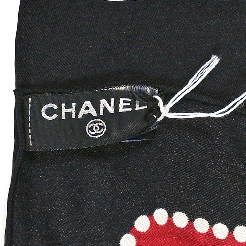 Silk CC Logo Charms Scarf Black Dark Red