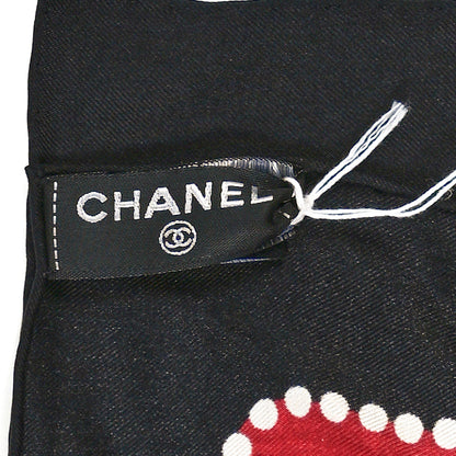 Chanel Silk CC Logo Charms Scarf Black Dark Red 3 of 3