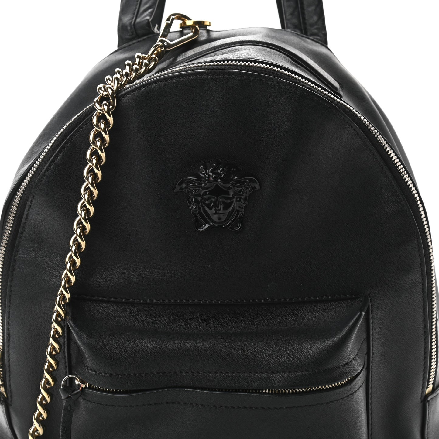 Calfskin Palazzo Medusa Chain Backpack Black