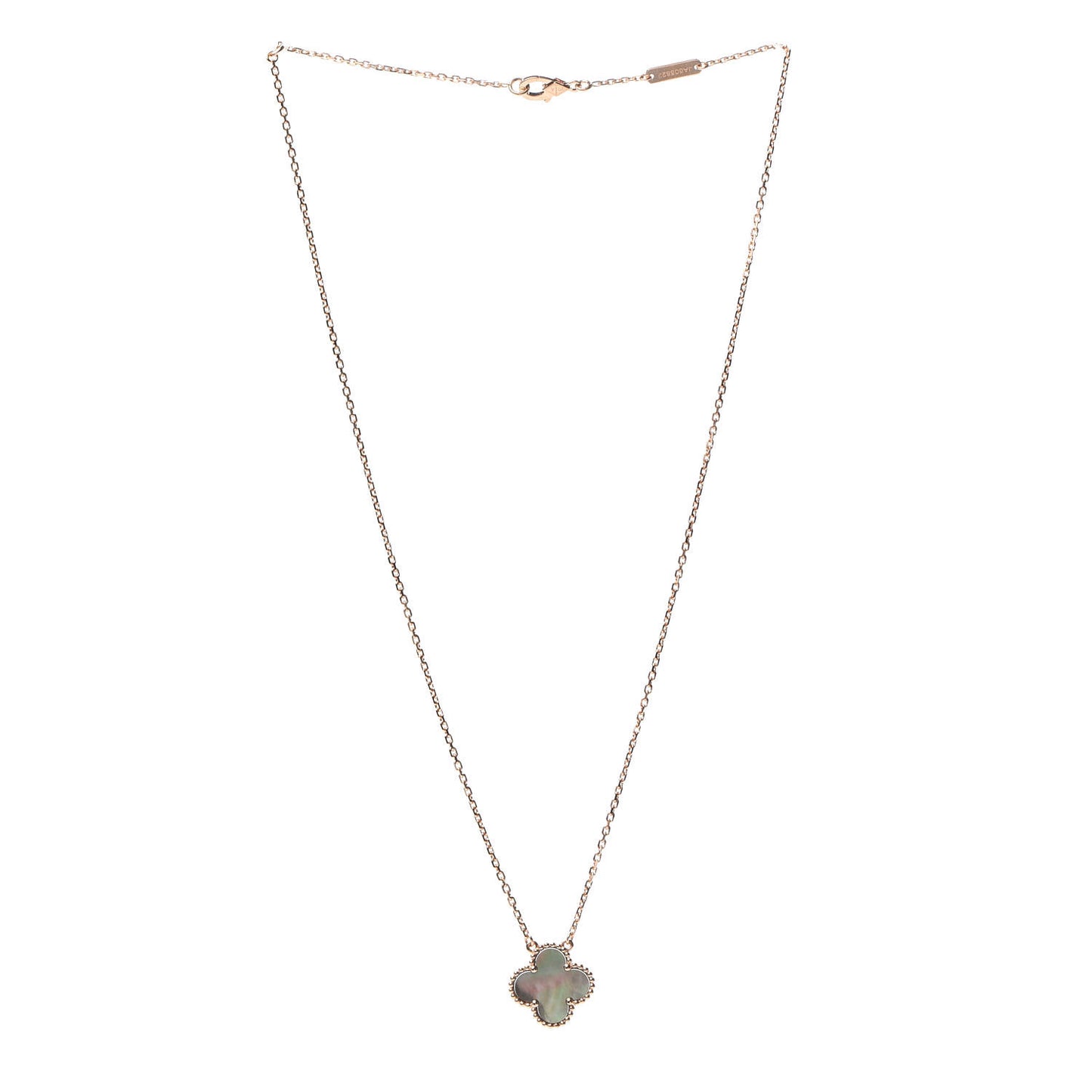18K Rose Gold Gray Mother of Pearl Vintage Alhambra Pendant Necklace