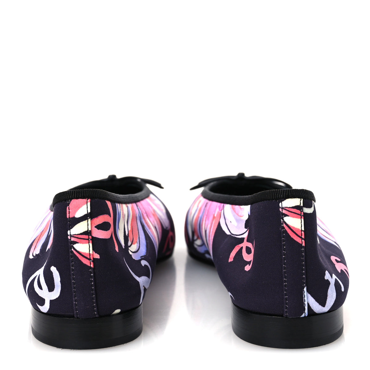 Printed Stretch Jersey Cap Toe Ballerina Flats 37.5 Black Multicolor
