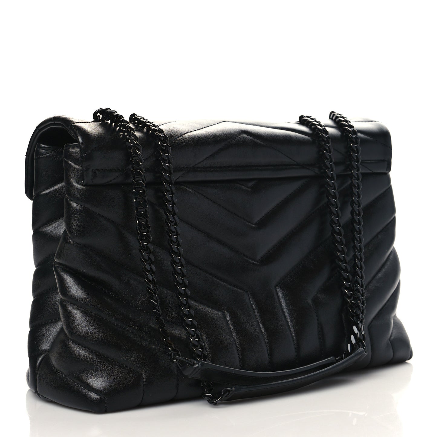 Calfskin Y Quilted Monogram Medium Loulou Chain Satchel Black