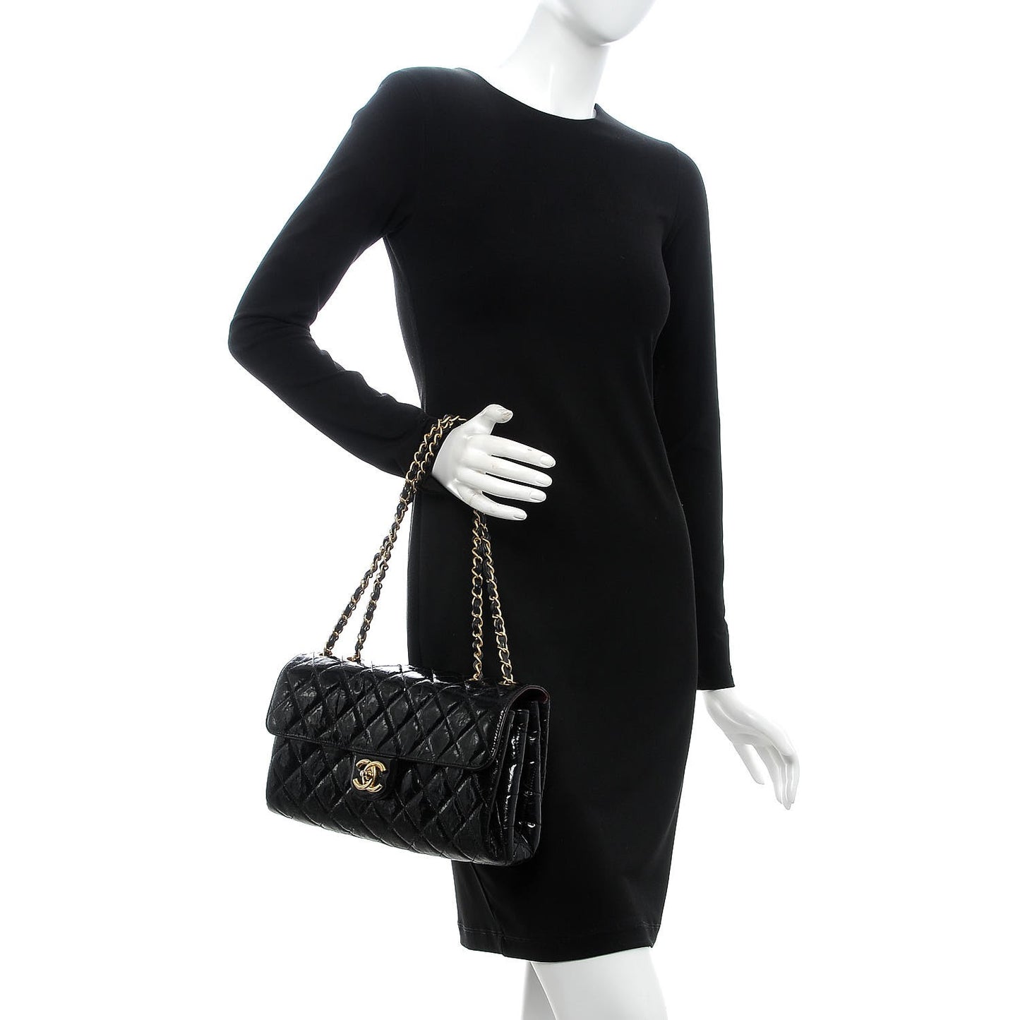 Glazed Crinkled Calfskin Flap Black