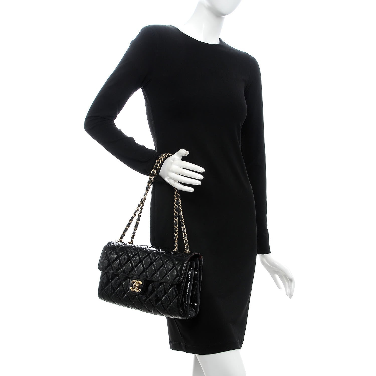 Chanel Glazed Crinkled Calfskin Flap Black 2 of 7