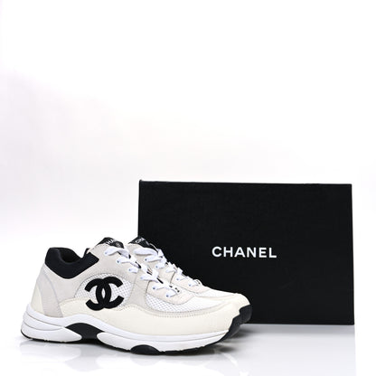 Chanel Mesh Suede Calfskin Grained Calfskin Womens CC Sneakers 40 White Black 11 of 11