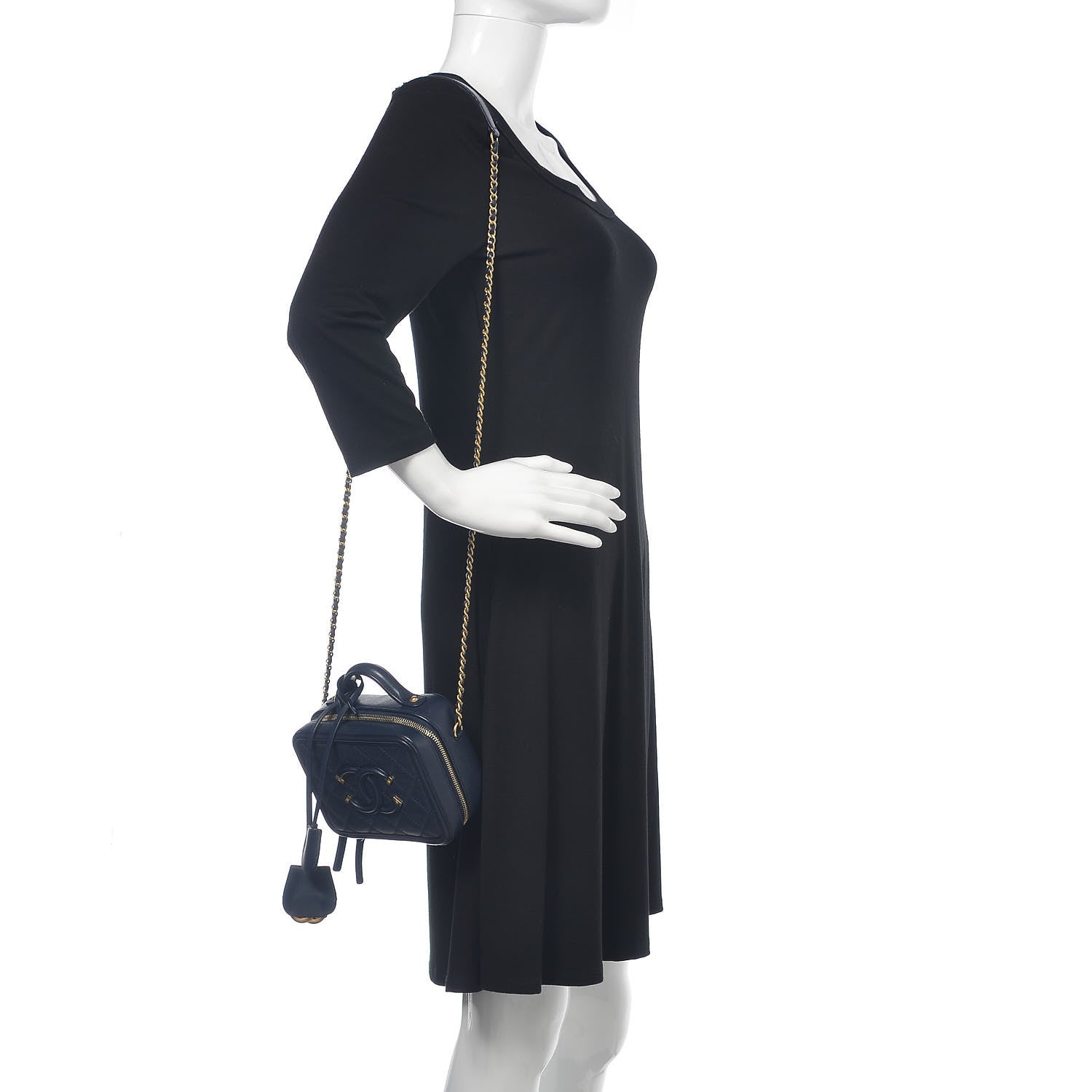 Chanel Caviar Quilted Small CC Filigree Vanity Case Navy 2 of 10