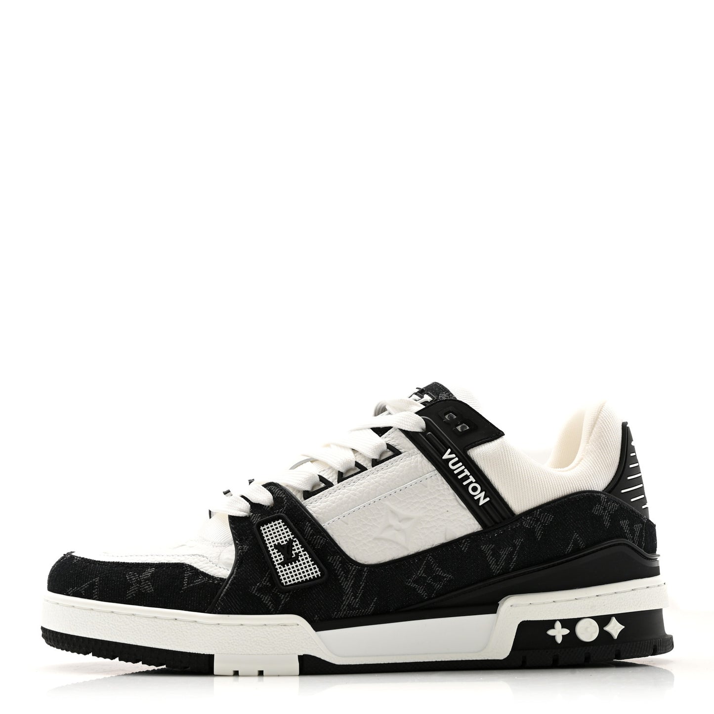 Calfskin Embossed Monogram Denim Mens LV Trainer Sneakers 8 Black