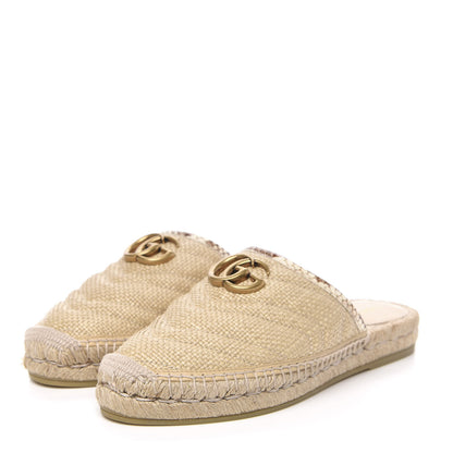 Gucci Straw Elaphe Matelasse GG Marmont Espadrille Slippers 37 Natural Cream Brown 3 of 11