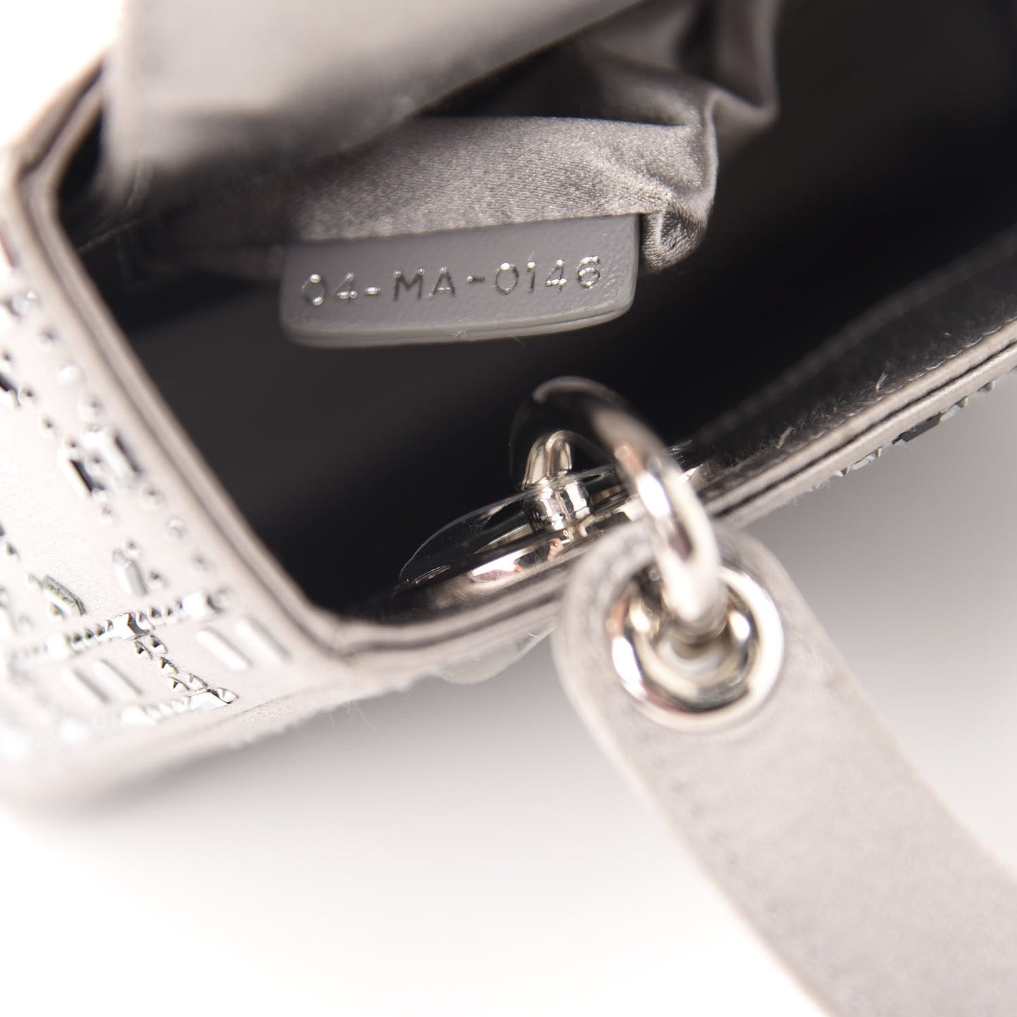 Satin Crystal Cannage Mini Lady Dior Gray