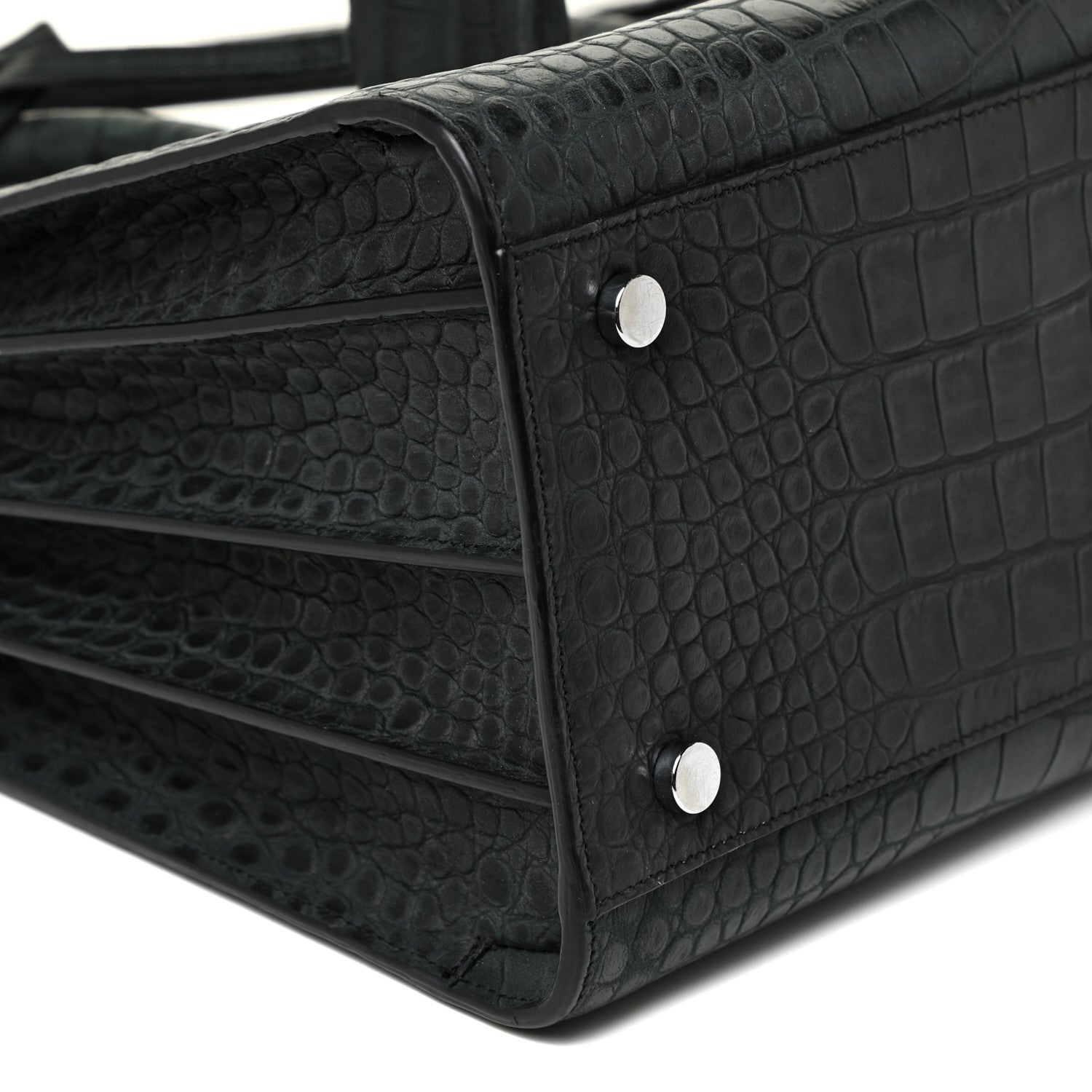 Saint Laurent Calfskin Crocodile Embossed Small Sac De Jour Dusty Black 9 of 18