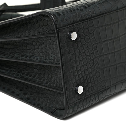 Saint Laurent Calfskin Crocodile Embossed Small Sac De Jour Dusty Black 9 of 18