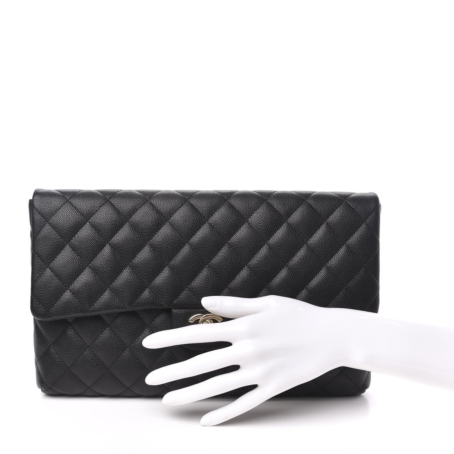 Caviar Quilted Flap Clutch Black