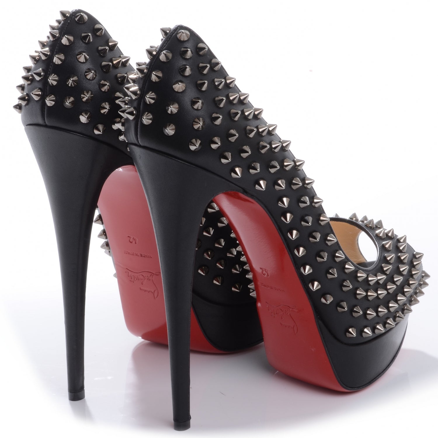 Christian Louboutin Calfskin Lady Peep Spikes VIP 150 Pumps 42 Black Silver 4 of 8