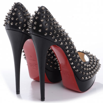 Christian Louboutin Calfskin Lady Peep Spikes VIP 150 Pumps 42 Black Silver 4 of 8