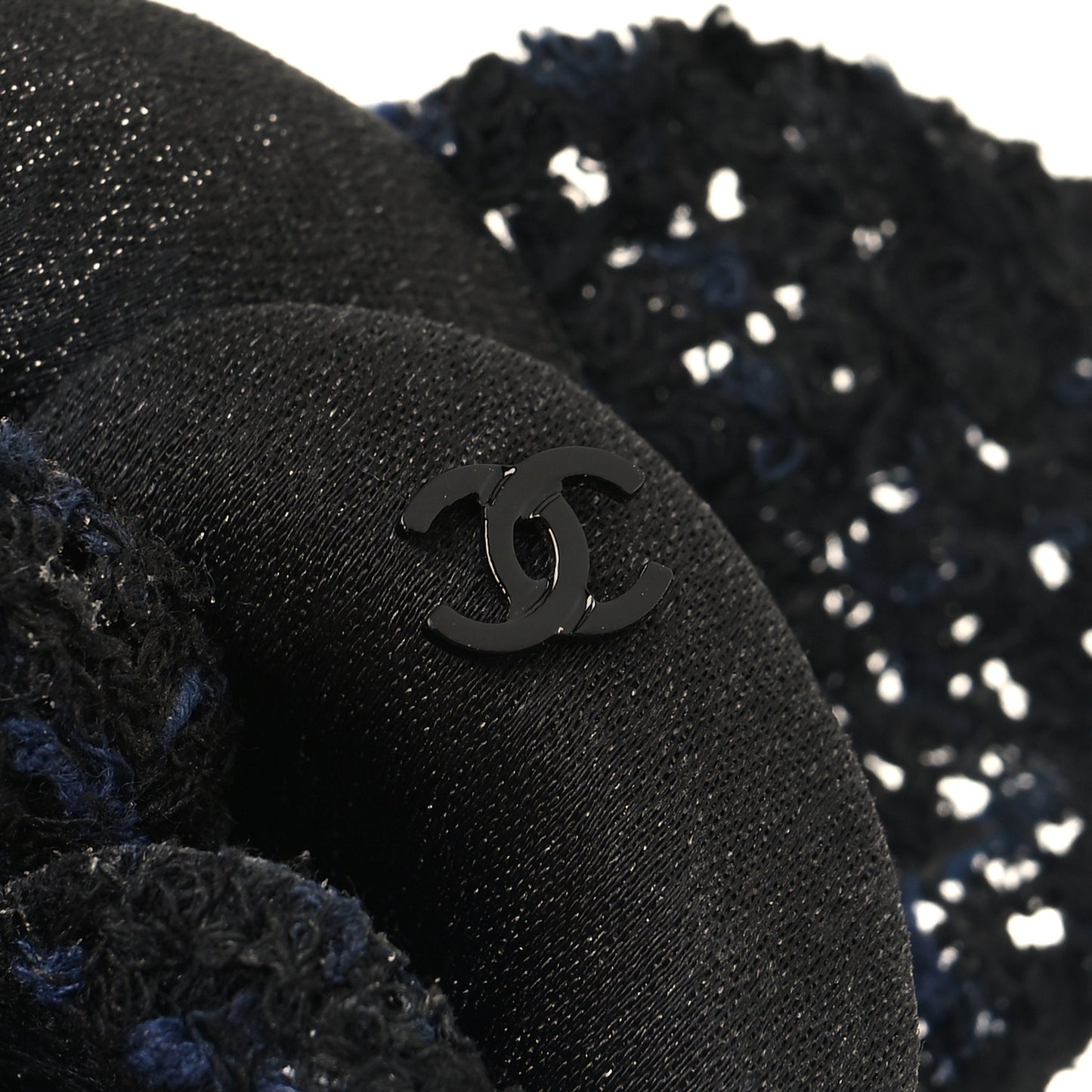 Tweed Fabric Camellia Pin Brooch Black