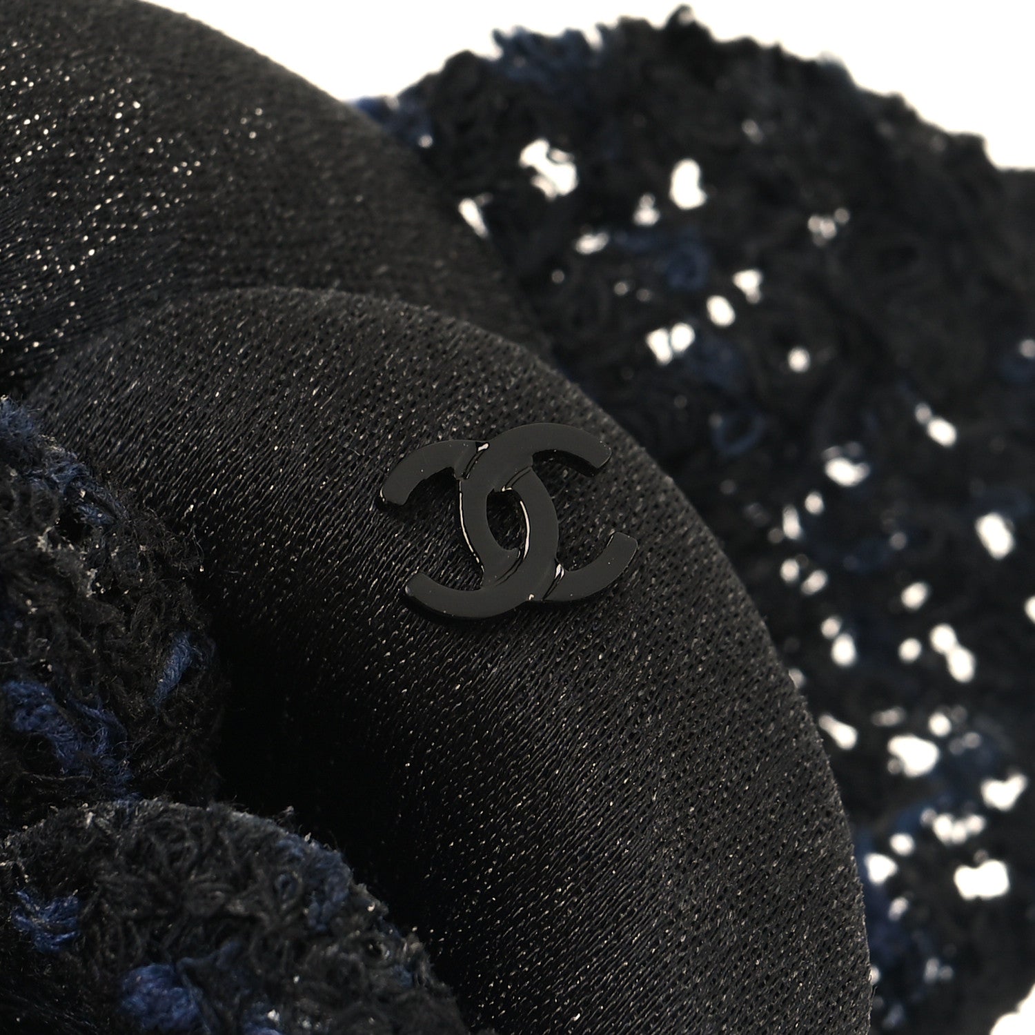 Chanel Tweed Fabric Camellia Pin Brooch Black 3 of 3