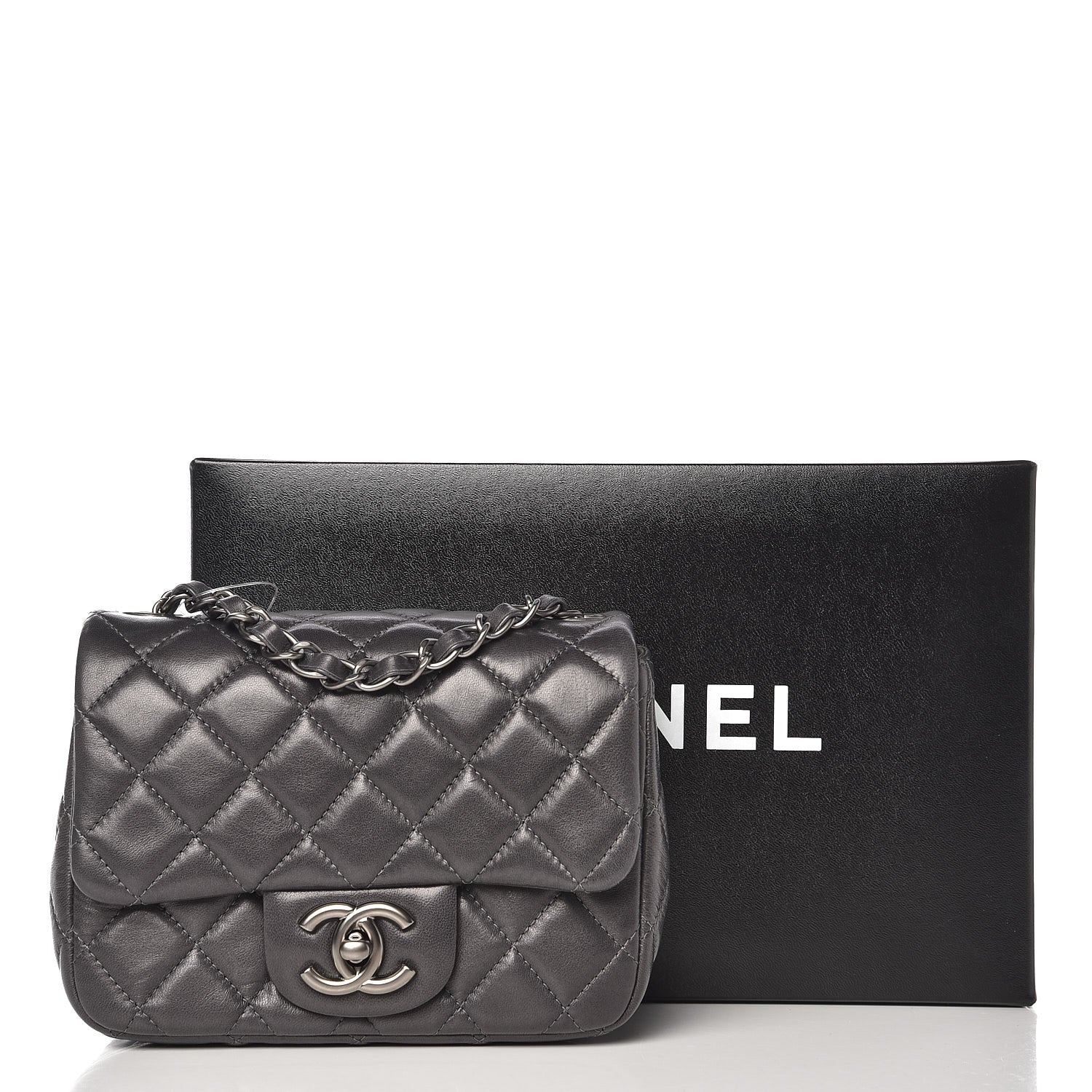 Chanel Lambskin Quilted Mini Square Flap Dark Grey 9 of 9