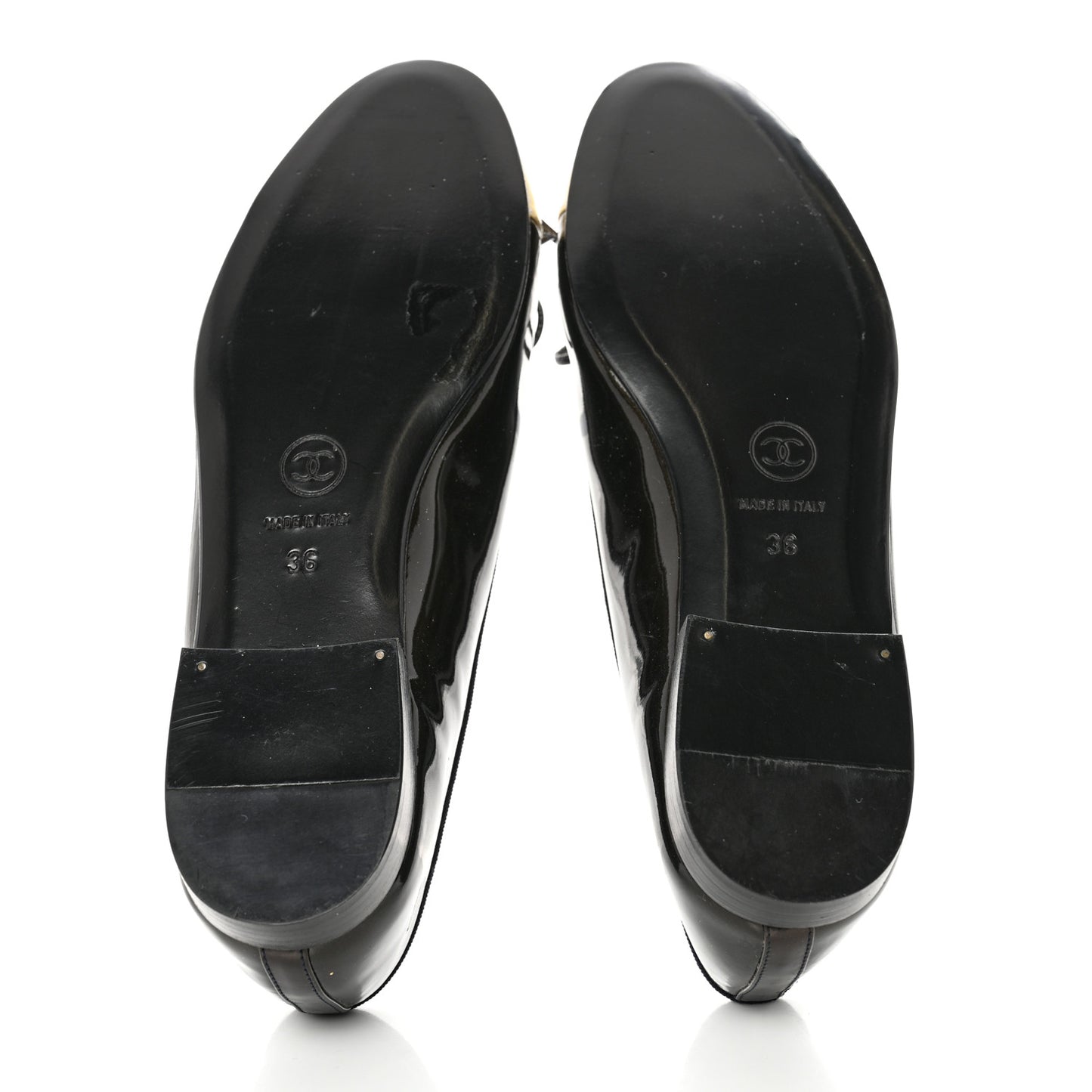 Patent CC Cap Toe Ballerina Flats 36 Navy Beige