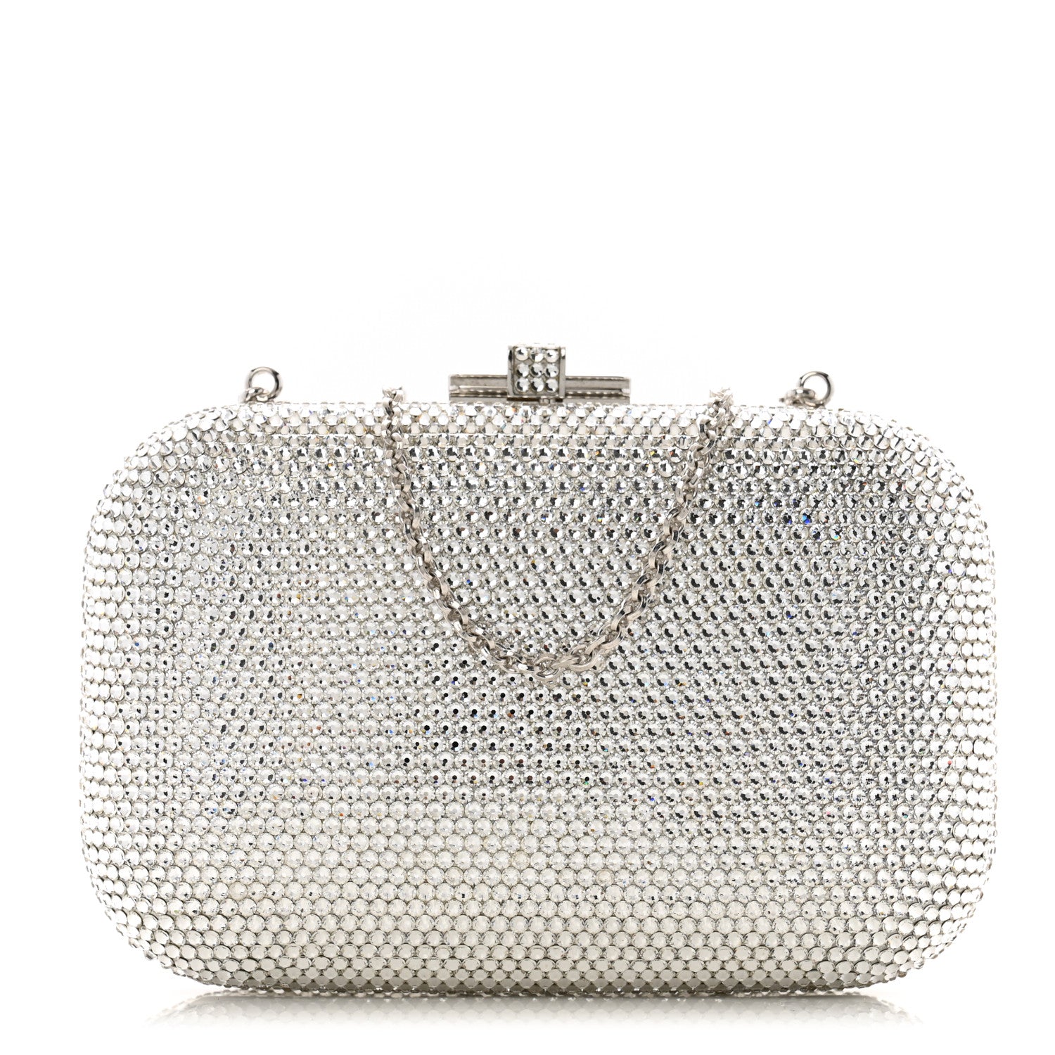Judith Leiber Swarovski Crystal Minaudiere Clutch Silver 1 of 11