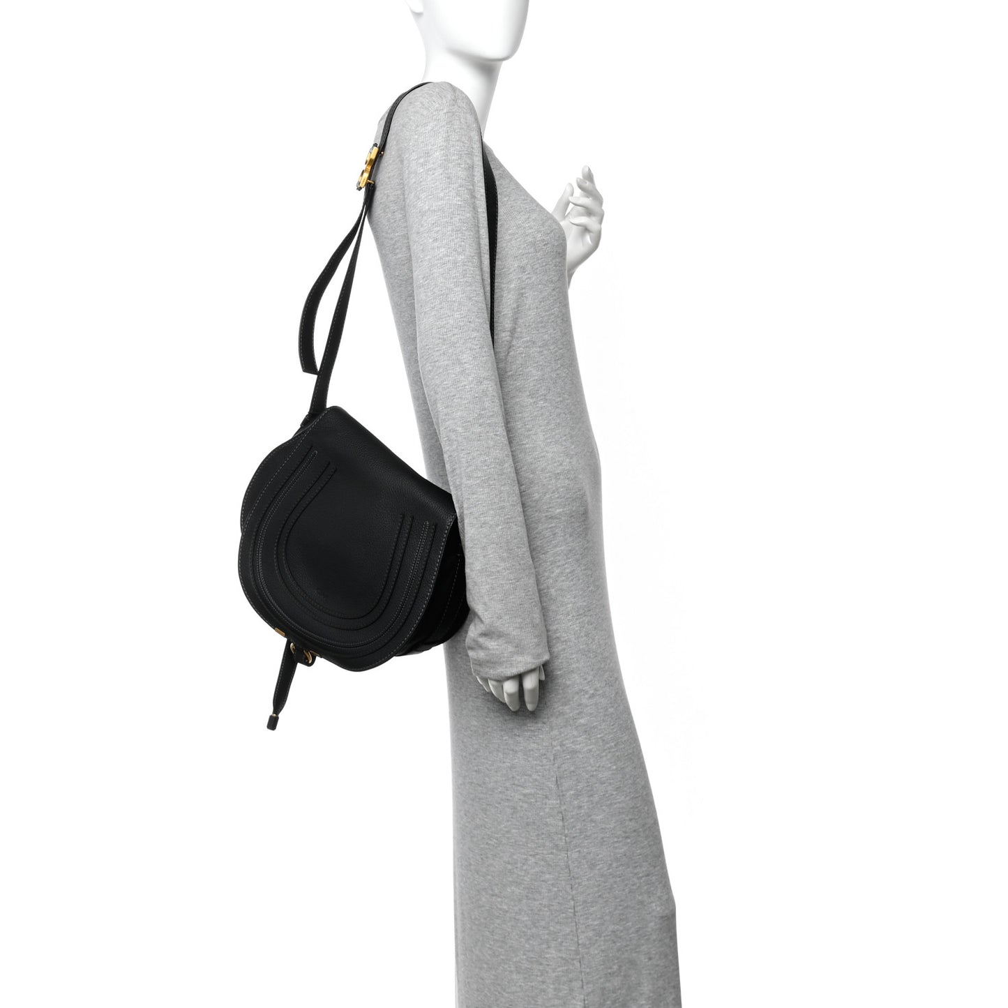 Calfskin Medium Marcie Round Crossbody Bag Black