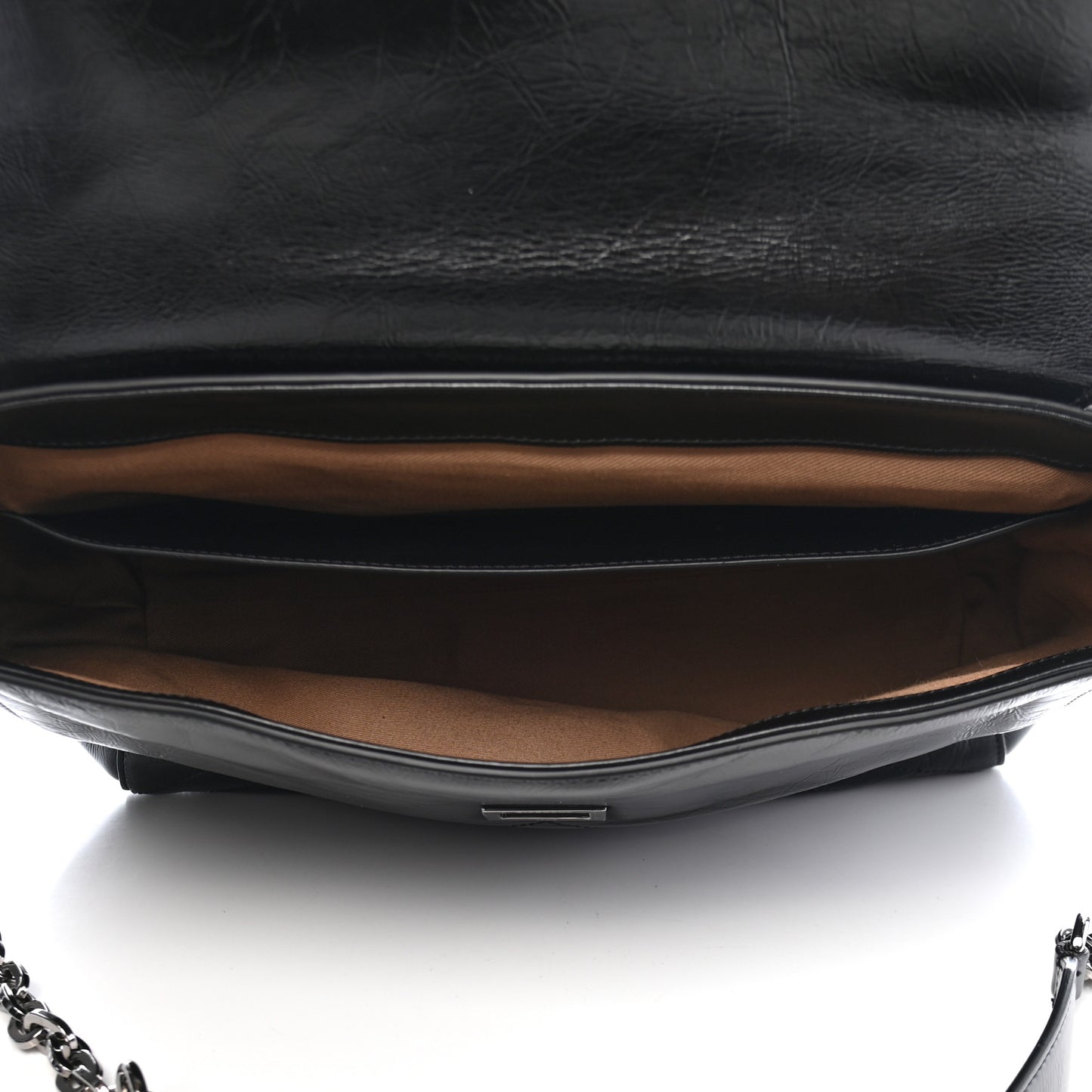 Creased Patent Calfskin Medium ID Flap Black