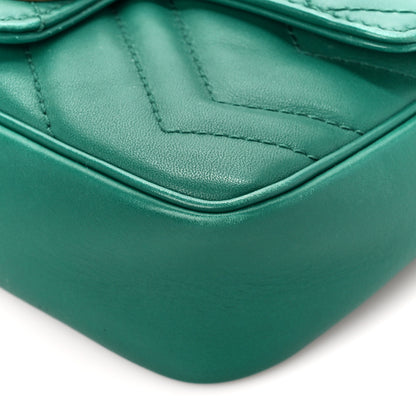 Gucci Calfskin Matelasse Super Mini GG Marmont Shoulder Bag Emerald Green 10 of 12