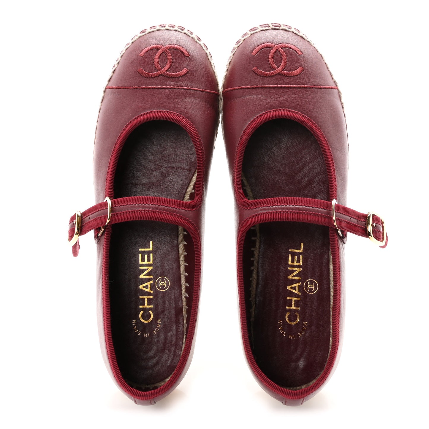 Lambskin Jute Mary Jane Flats 38 Burgundy