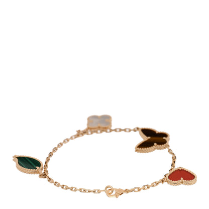 Van Cleef & Arpels 18K Yellow Gold Mother of Pearl Malachite Carnelian Tiger Eye 4 Motifs Lucky Alhambra Bracelet 2 of 3
