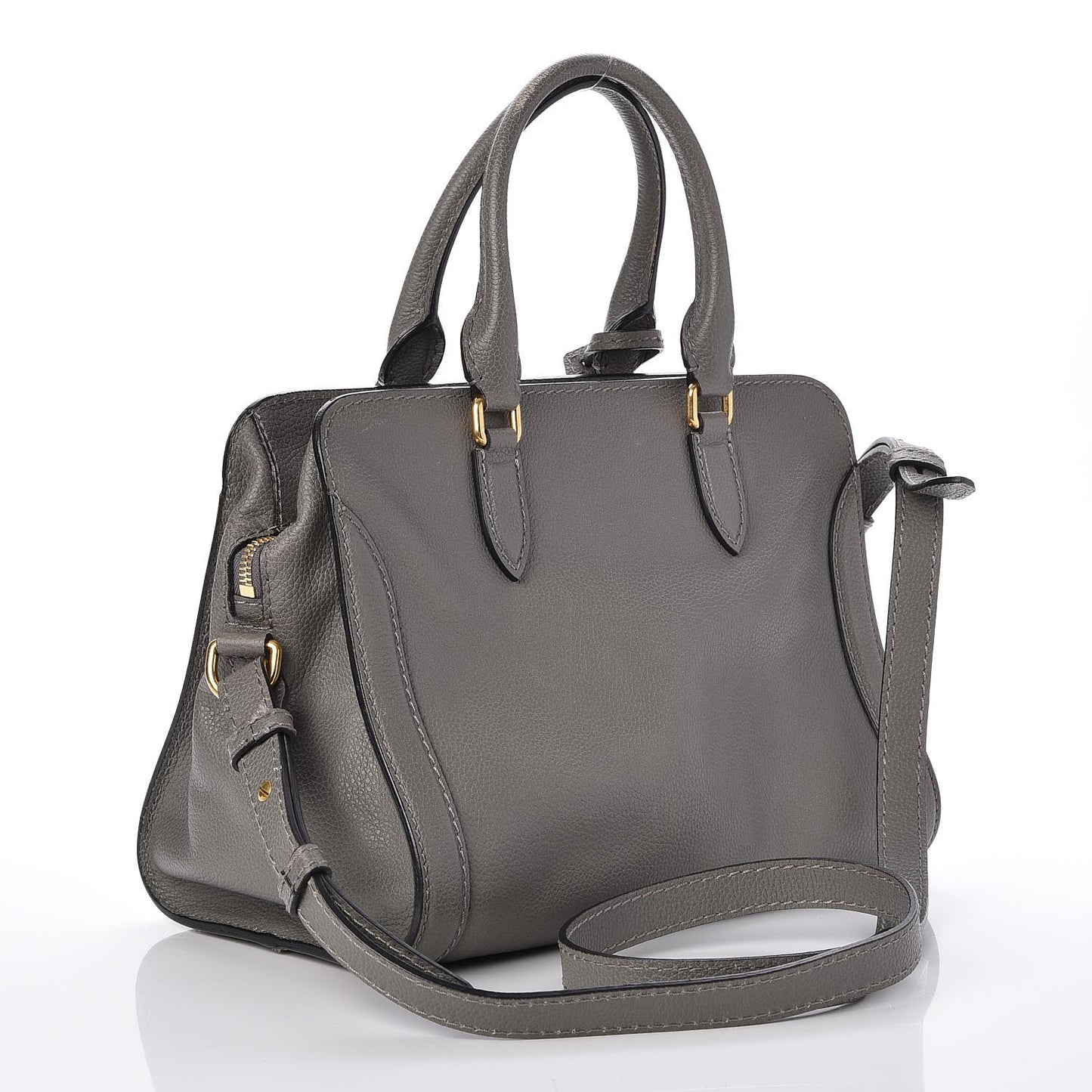 Pebbled Calfskin Small Skull Padlock Zip Around Tote Dark Grey