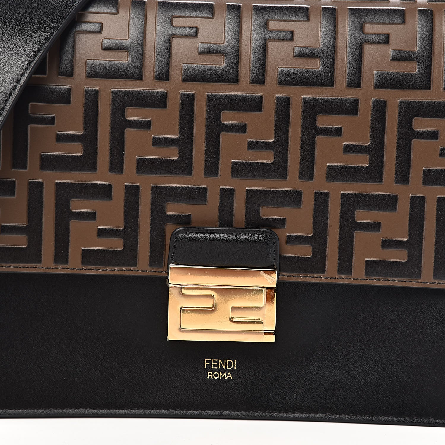 Fendi Vitello Liberty Bi-Color FF 1974 Embossed Kan U Shoulder Bag Black Maya 10 of 10