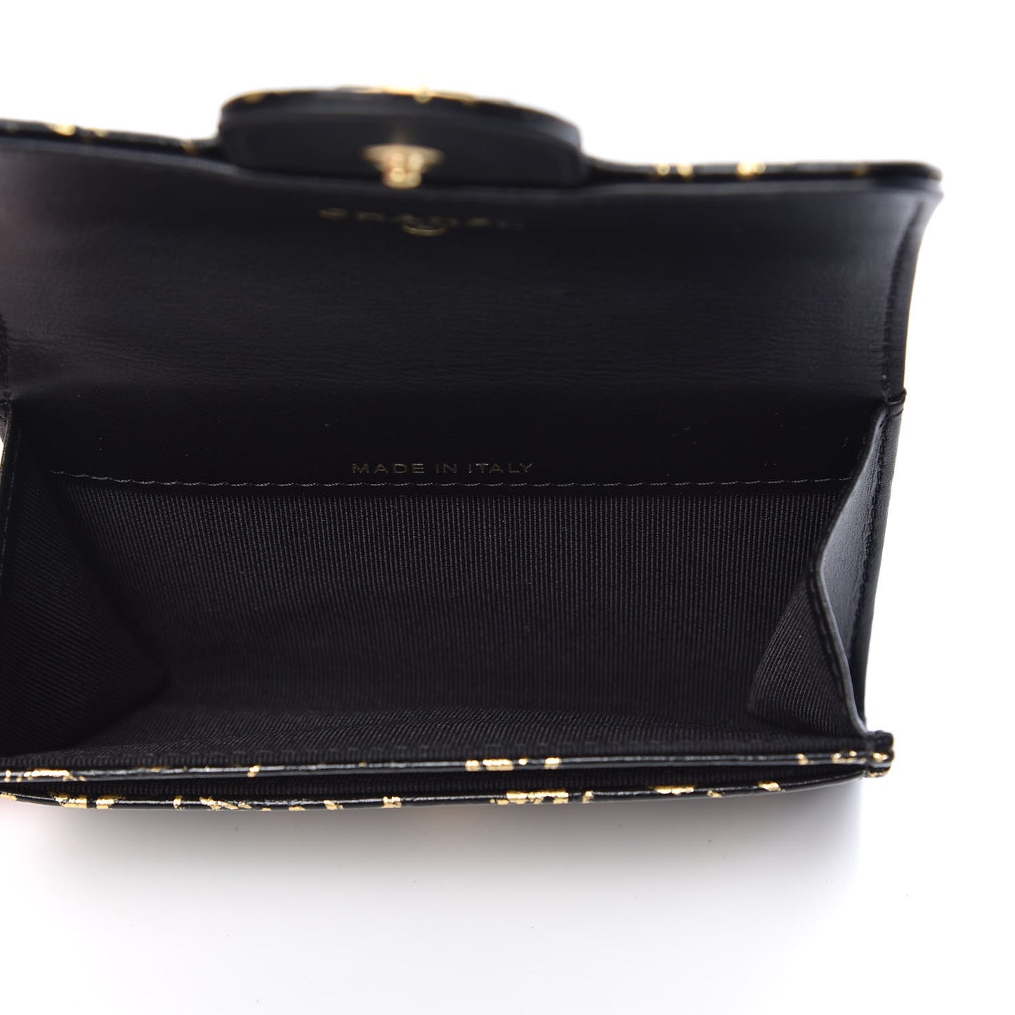 Calfskin Crocodile Embossed Graffiti Reissue Card Holder Wallet Black Gold